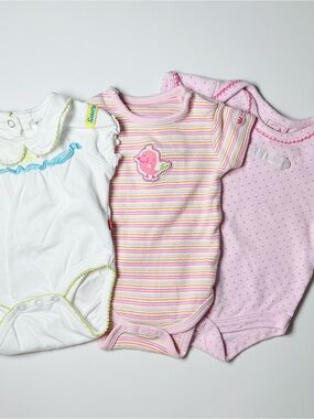Vintage Y2K Zip Zap & Souris Mini Pink Coquette Ruffle Bodysuit Bundle 4pc 0-3M